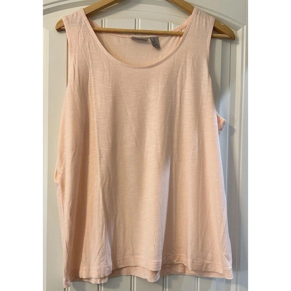 Easywear By Chicos Basic Tank Top Womens 3 Peach Slinky‎ Knit Stretch Scoop Neck